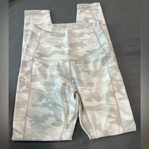Gray and White Camouflage Leggings with High Waist